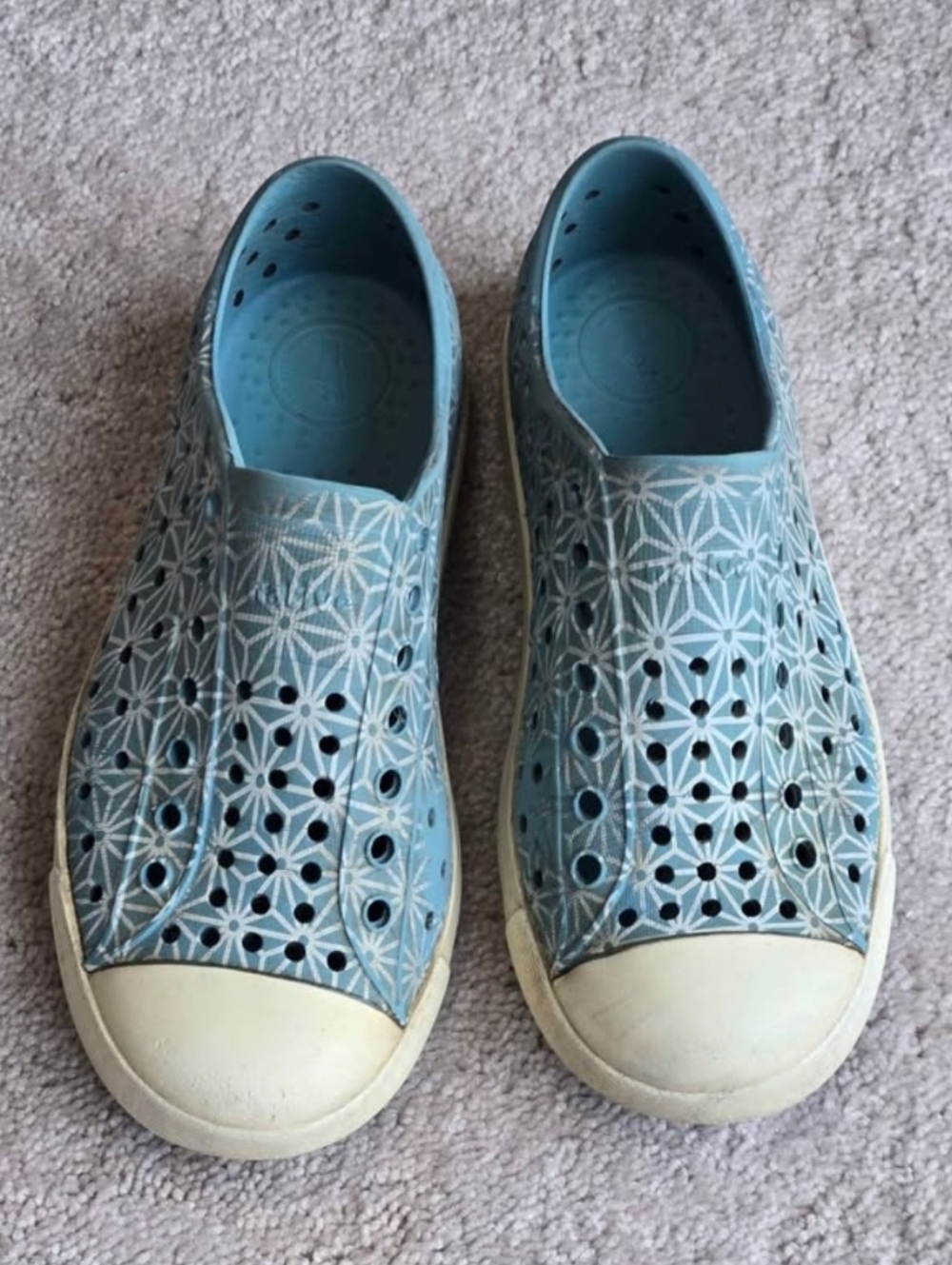 Native Shoes Kids Blue Laser-Cut Slip-On Sneakers with Cream Toe